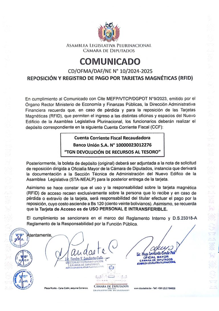 COMUNICADO CD/OFMA/DAF/NE N° 10/2024-2025