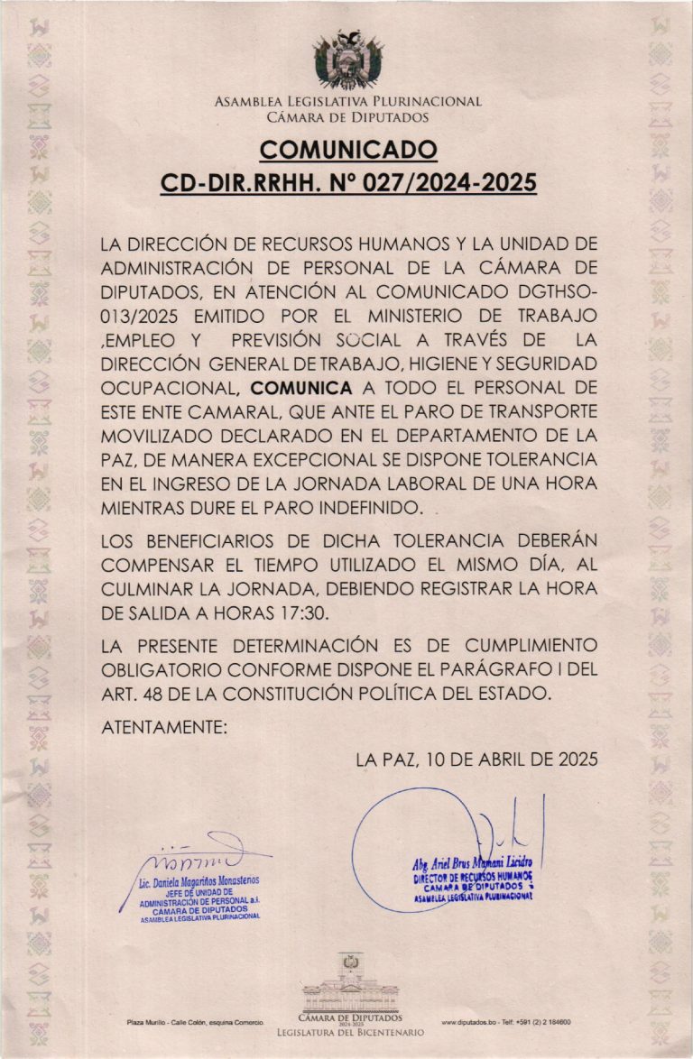 COMUNICADO CD-DIR.RRHH. N° 027/2024-2025
