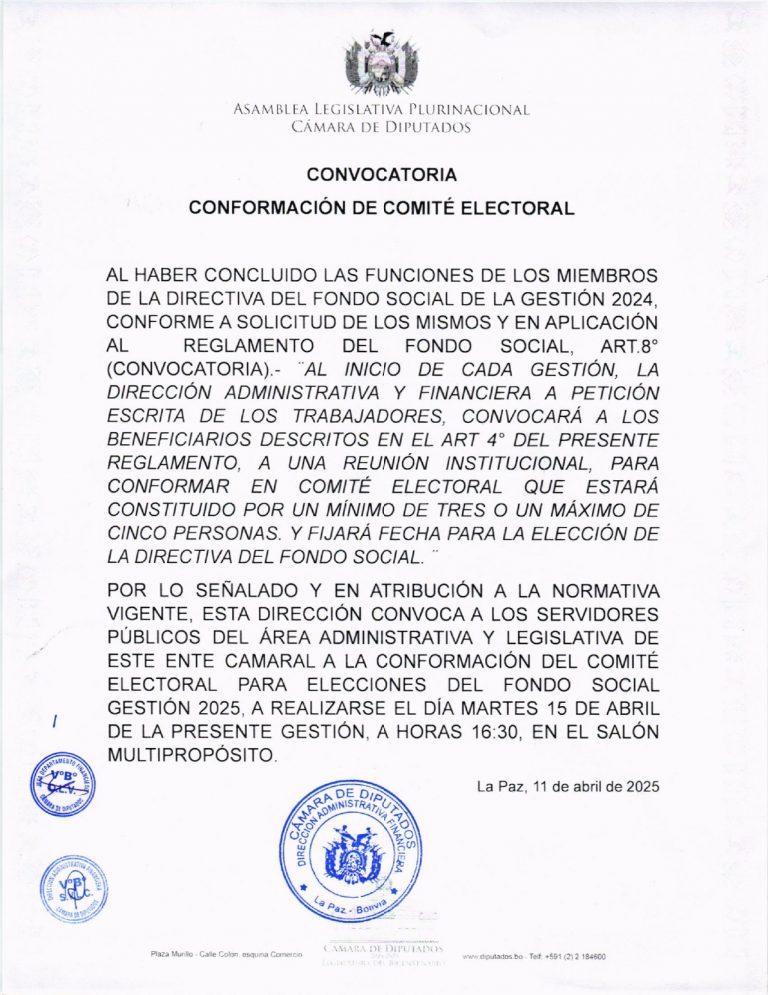 CONVOCATORIA – CONFORMACIÓN DE COMITÉ ELECTORAL