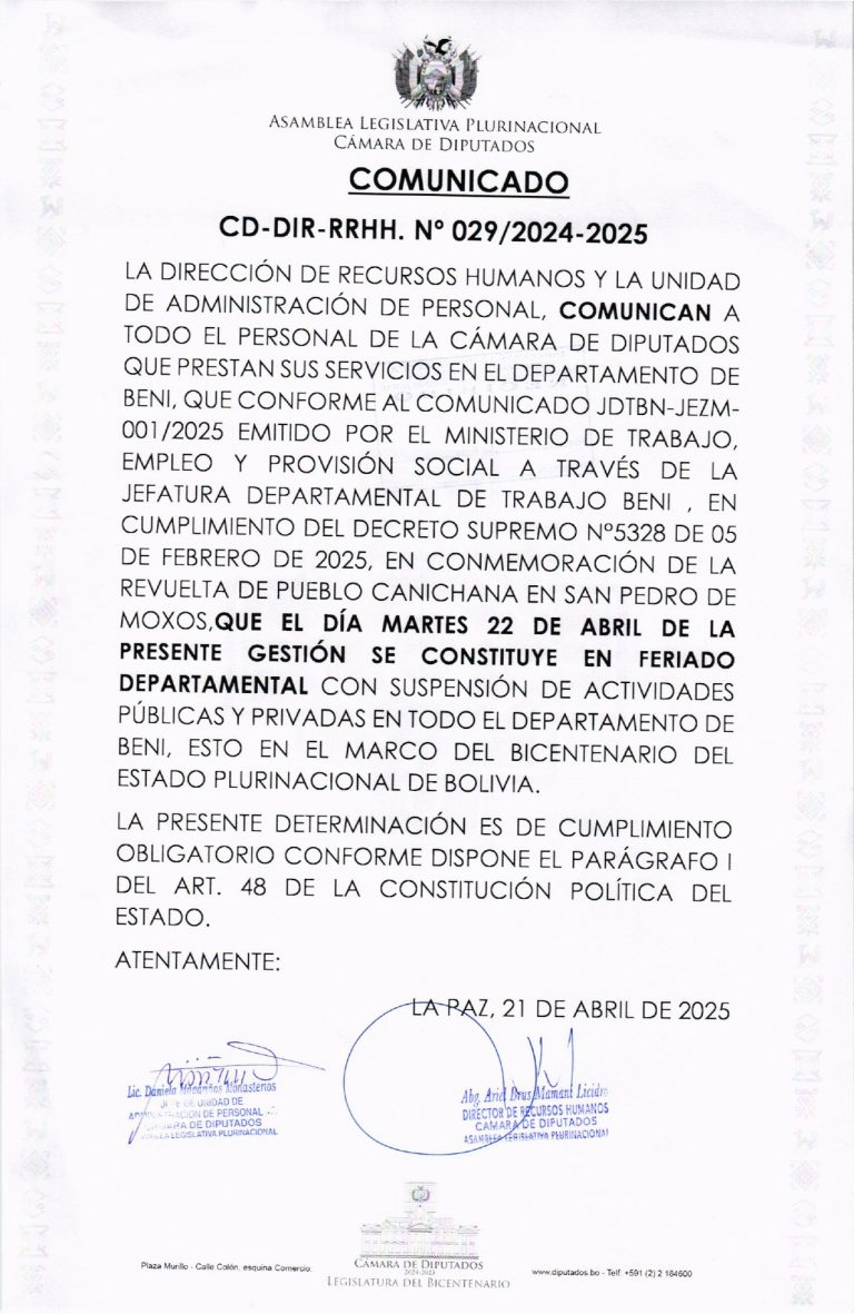 COMUNICADO CD-DIR-RRHH. N° 029/2024-2025