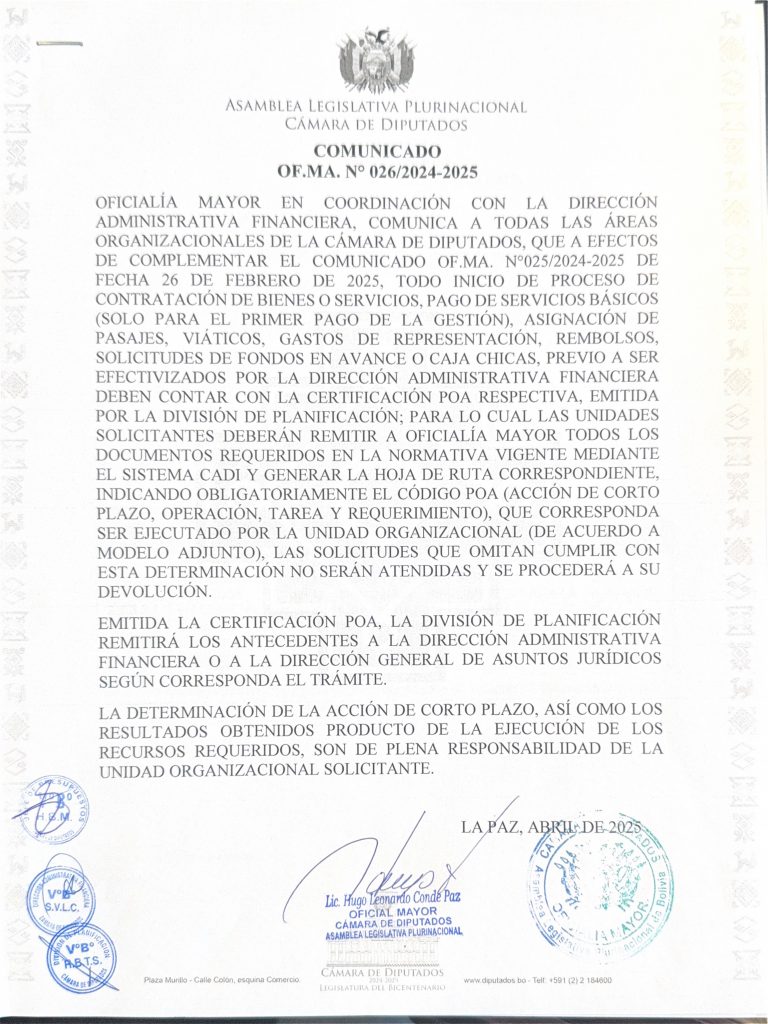 COMUNICADO OF.MA N° 026/2024-2025