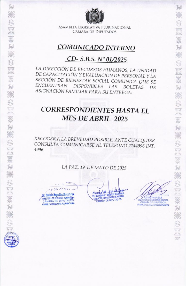 COMUNICADO CD – S.B.S N° 01/2025