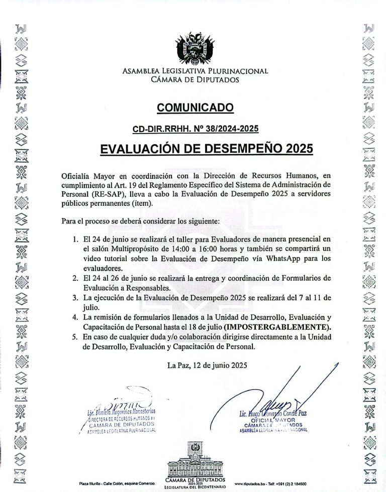 COMUNICADO CD-DIR.RRHH. N° 38/2024-2025