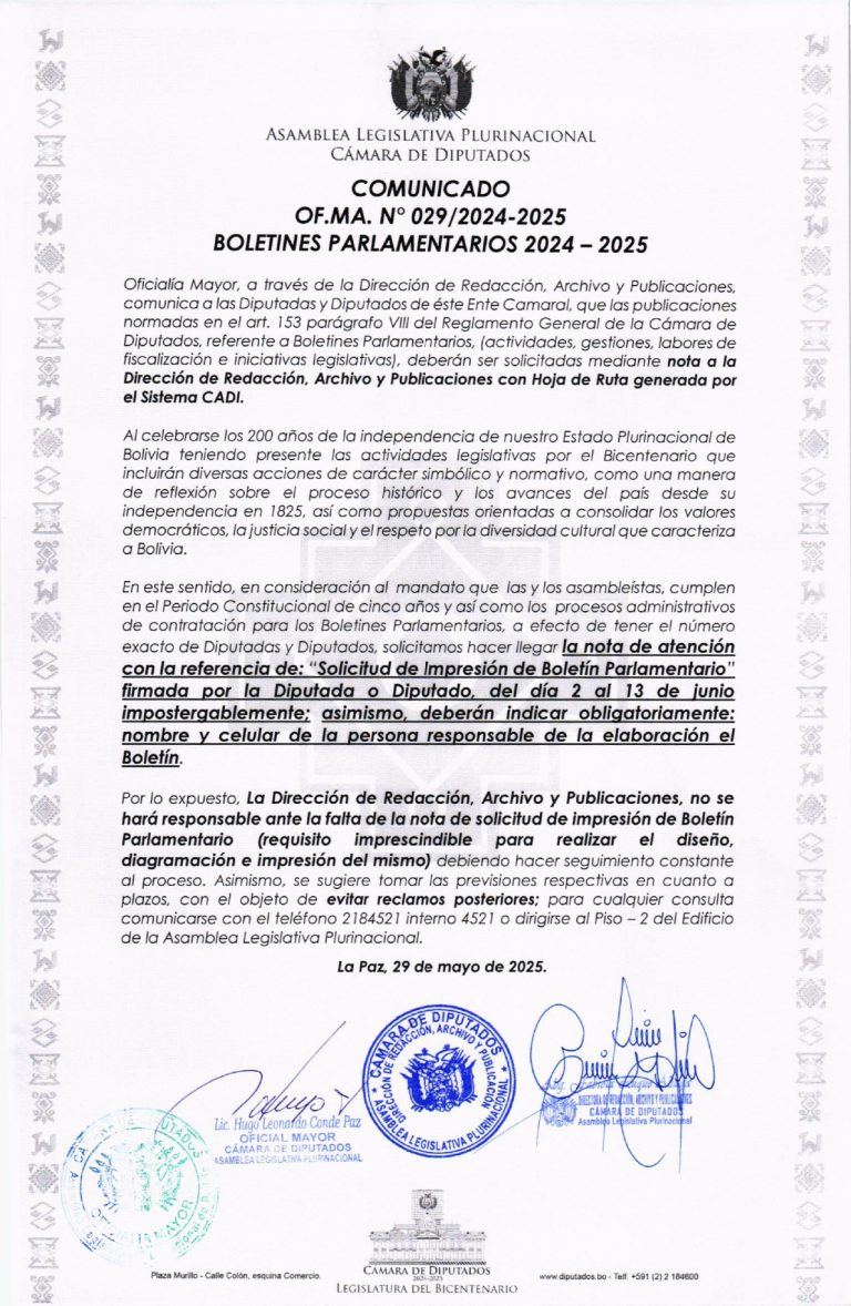 COMUNICADO OF.MA. N° 029/2024-2025