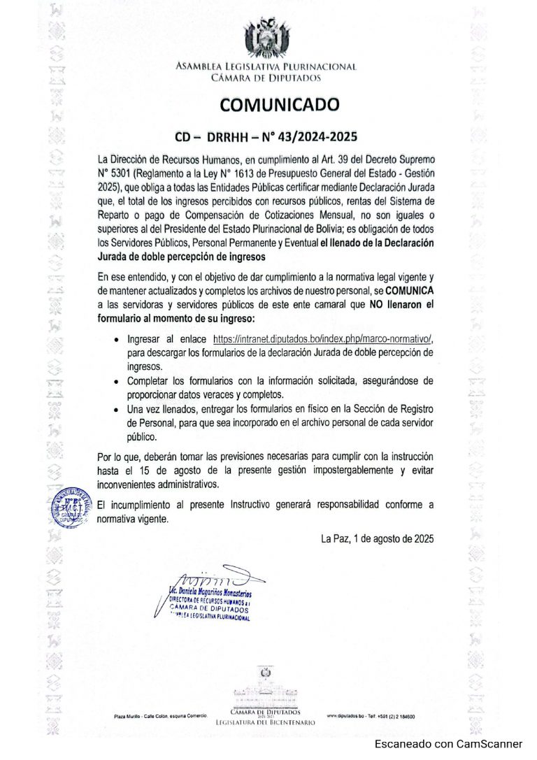 COMUNICADO – CD-DRRHH N° 43/2024-2025