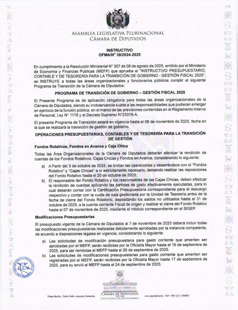 INSTRUCTIVO OFMA/ N° 39/2024-2025