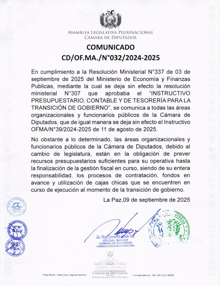 COMUNICADO CD/OF.MA. N° 32/2024-2025