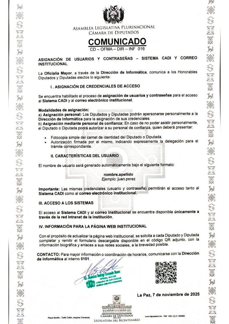 COMUNICADO CD-OFMA-DIR-INF 016