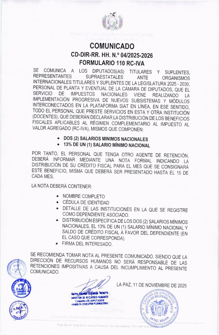 COMUNICADO CD-DIR-RR. HH. N° 04/2025-2026