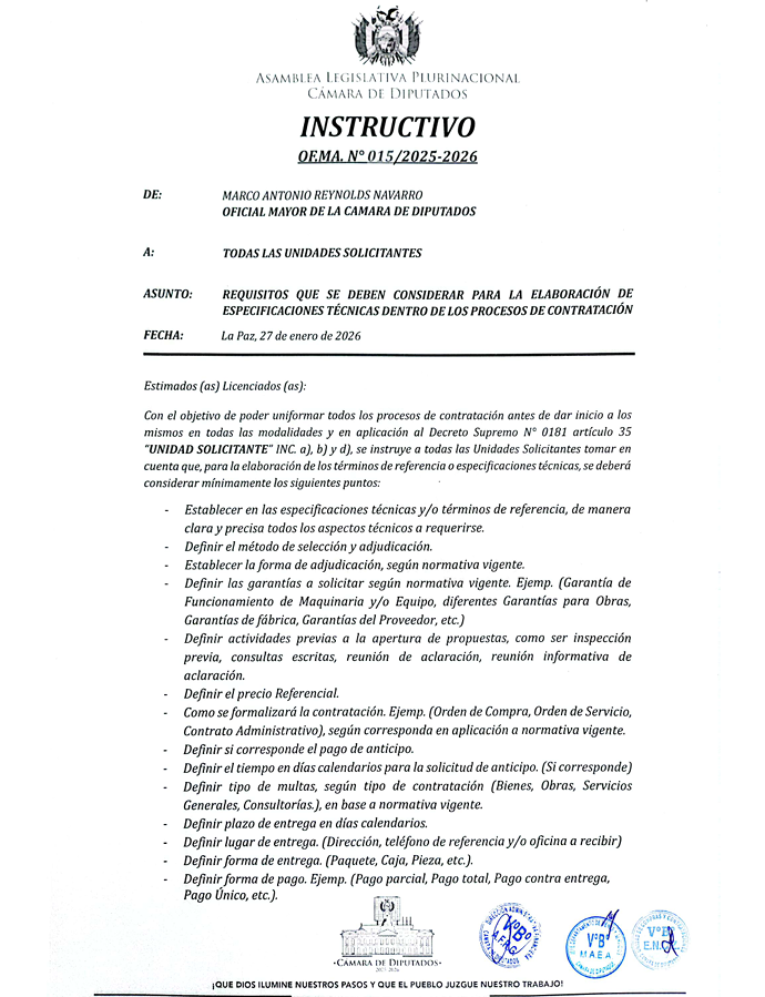 INSTRUCTIVO OFMA N° 015/2025-2026