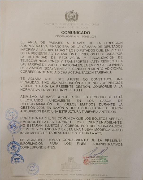 COMUNICADO CD/OFMA/DAF/ NI Nº 12/2025-2026