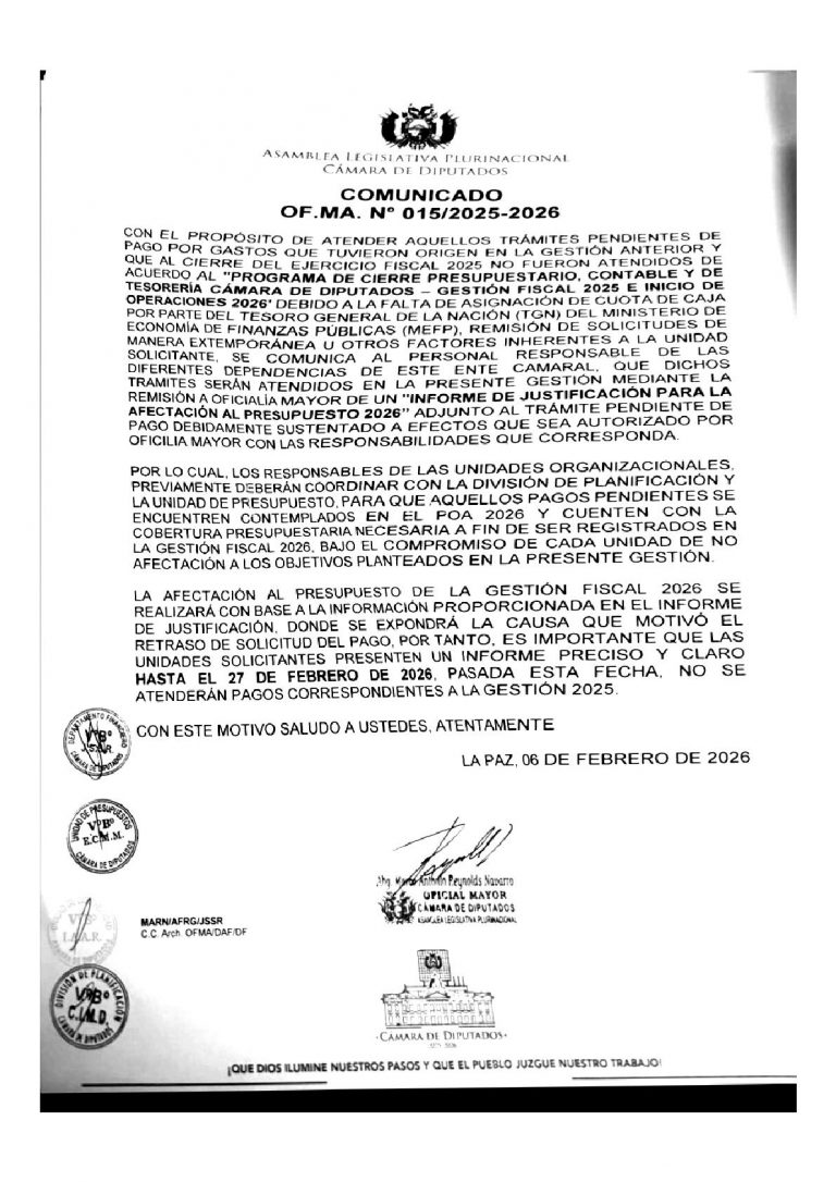 COMUNICADO OF.MA N° 015/2025-2026