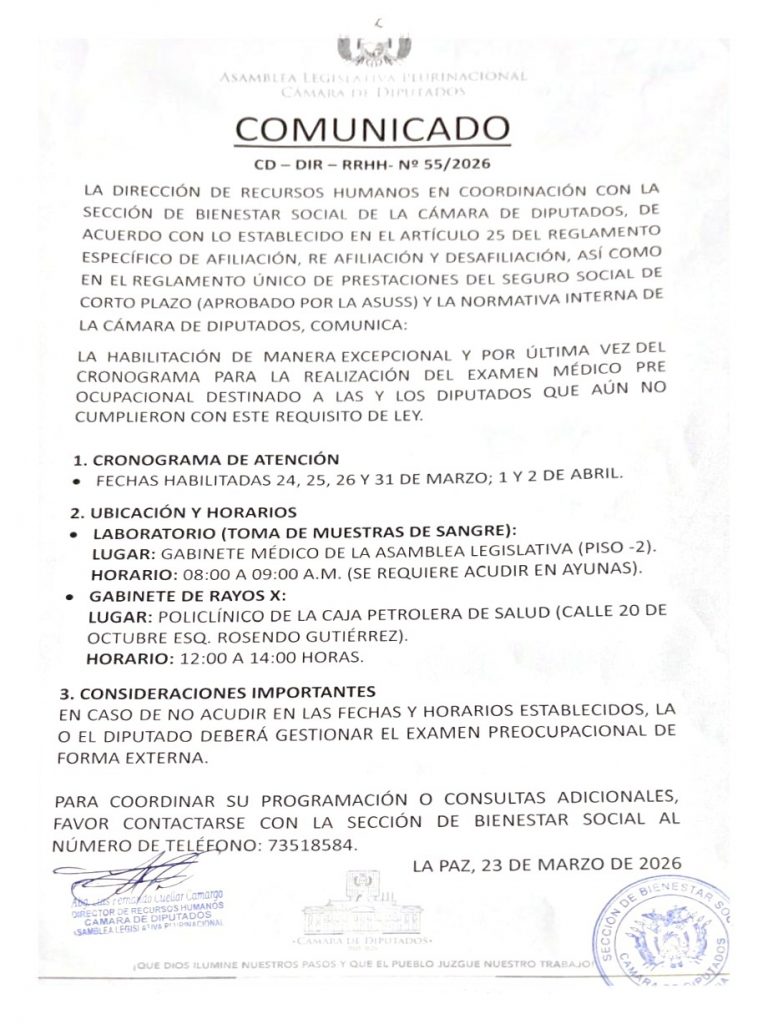 COMUNICADO CD – DIR – RRHH –  N° 55/2026