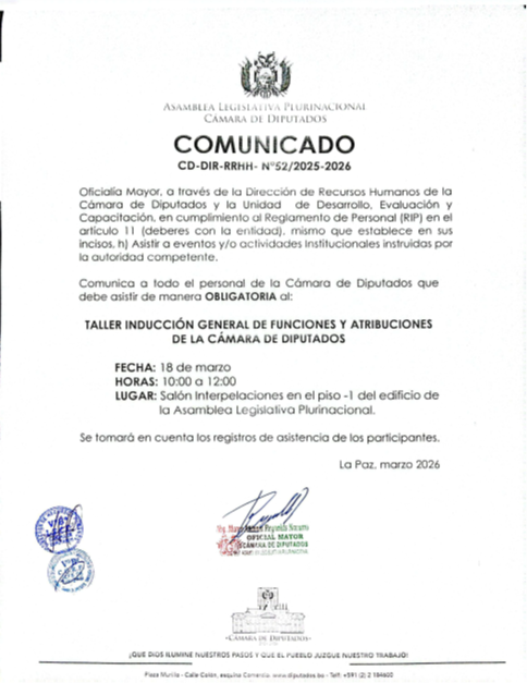 COMUNICADO CD-DIR.RRHH. N° 52/2025-2026