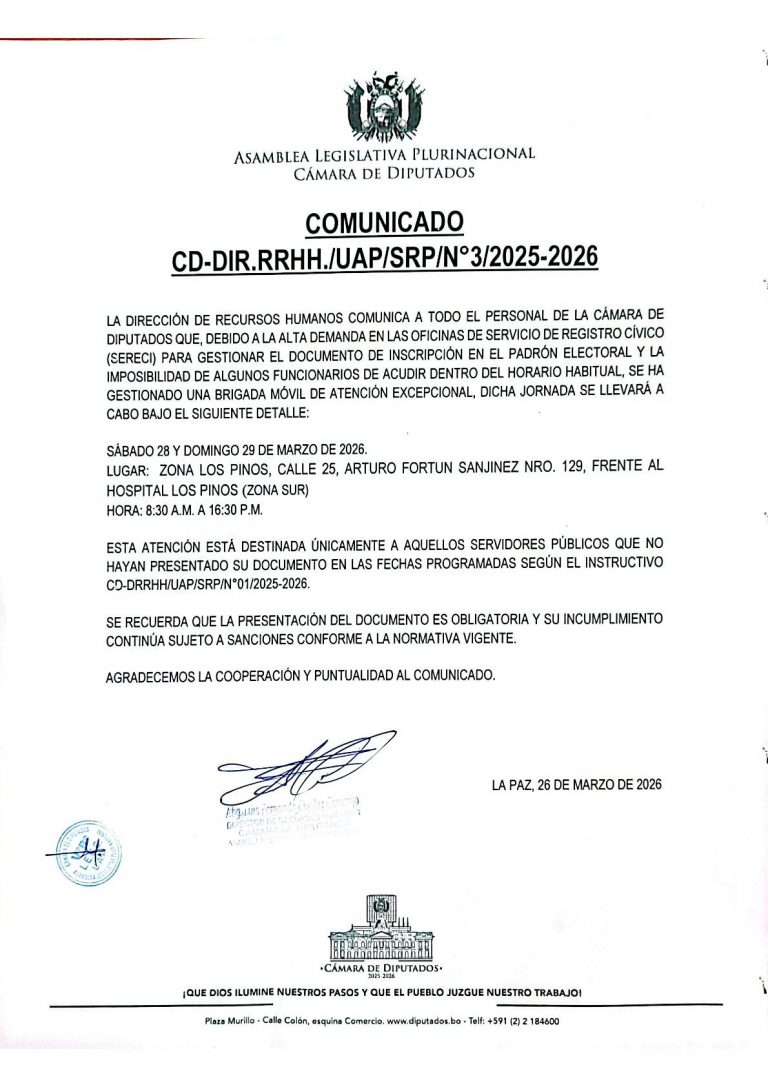COMUNICADO CD-DIR.RRHH./UAP/SRP/N°3/2025-2026