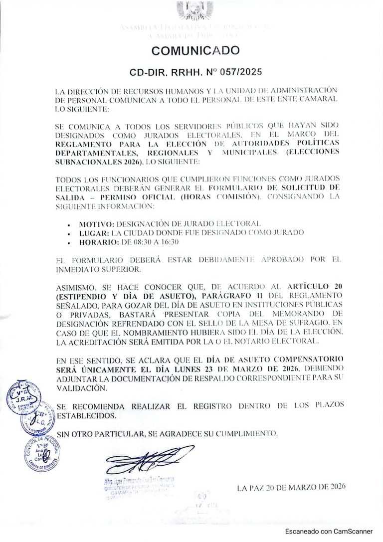 COMUNICADO CD-DIR. RRHH. N° 057/2025