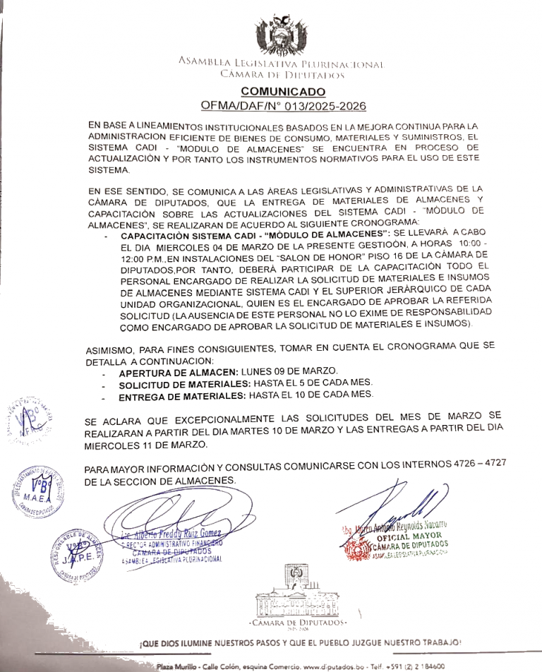 COMUNICADO OFMA/DAF/N° 013/2025-2026