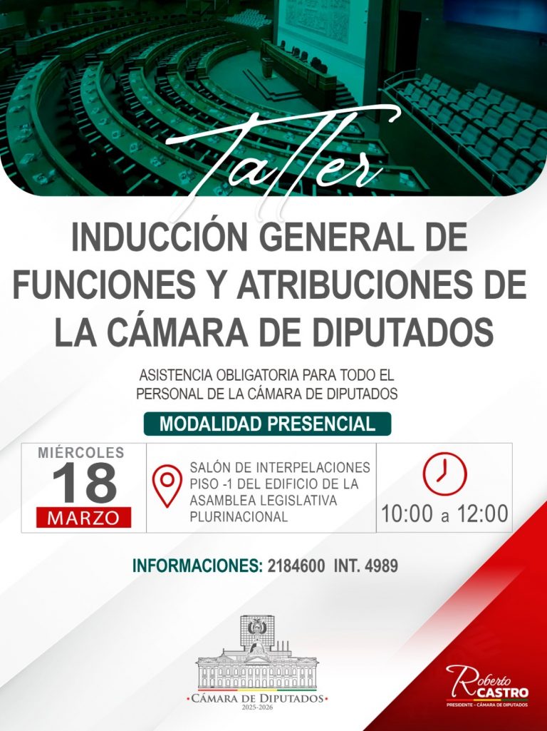 TALLER INDUCCIÓN GENERAL DE FUNCIONES Y ATRIBUCIONES DE LA CÁMARA DE DIPUTADOS