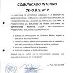 COMUNICADO INTERNO CD-S.B.S. N° 2