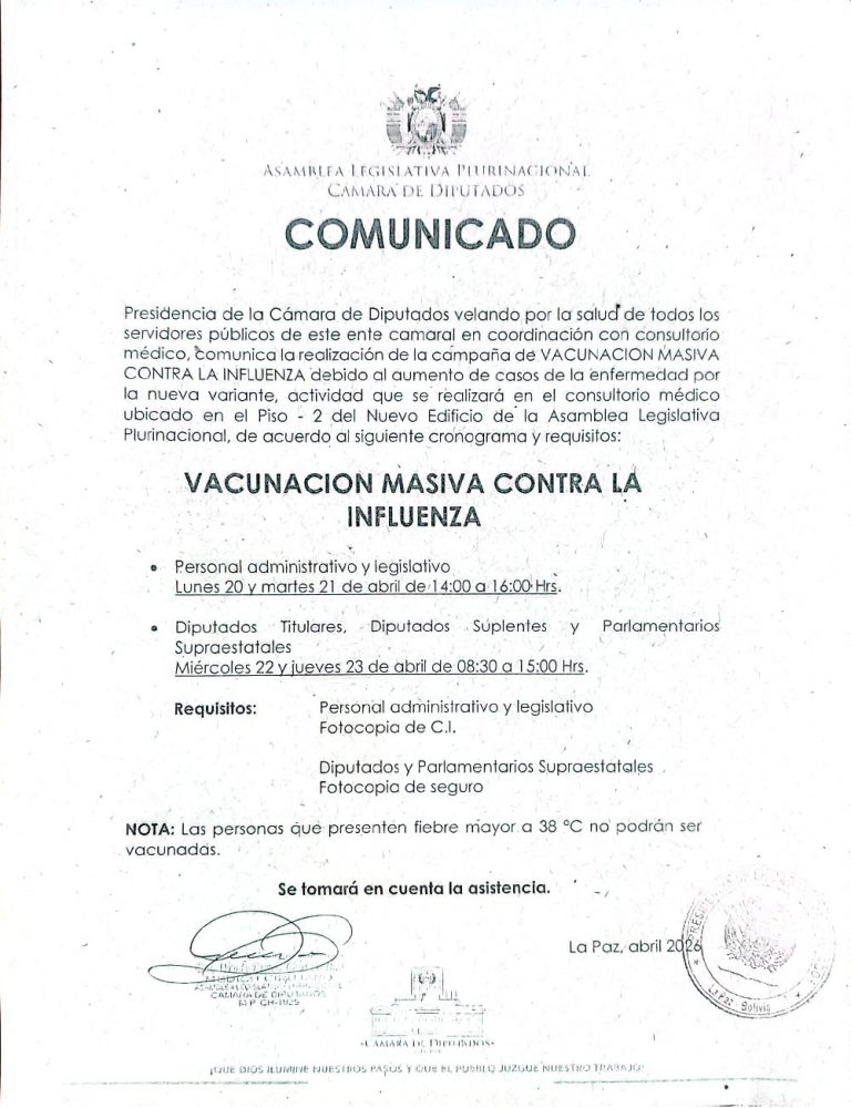 COMUNICADO VACUNACIÓN MASIVA CONTRA LA INFLUENZA