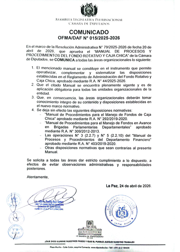 COMUNICADO OF.MA./DAF Nº 015/2025-2026