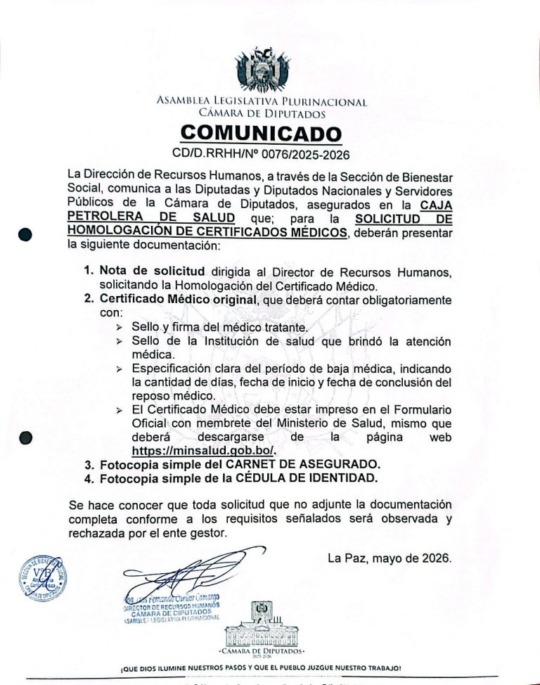 COMUNICADO CD/D.RRHH/N° 0076/2025-2026