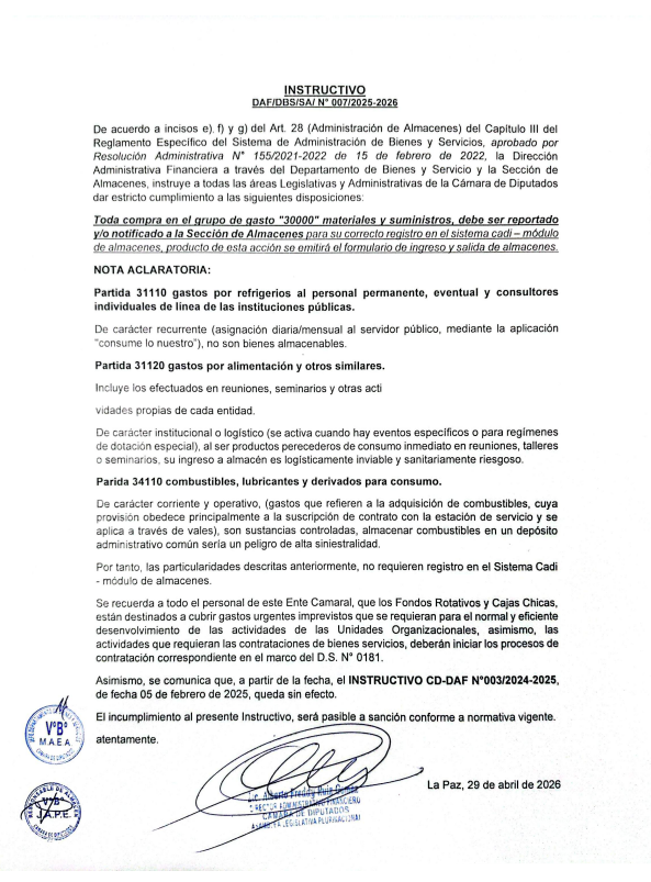 COMUNICADO DAF/DBS/SA/ N° 007/2025-2026