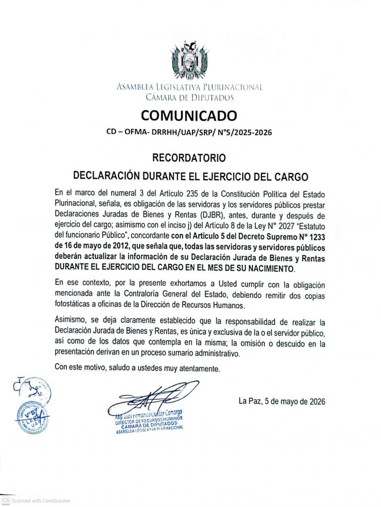 COMUNICADO CD – OFMA – DRRHH/UAP/SRP/N°5/2025-2026