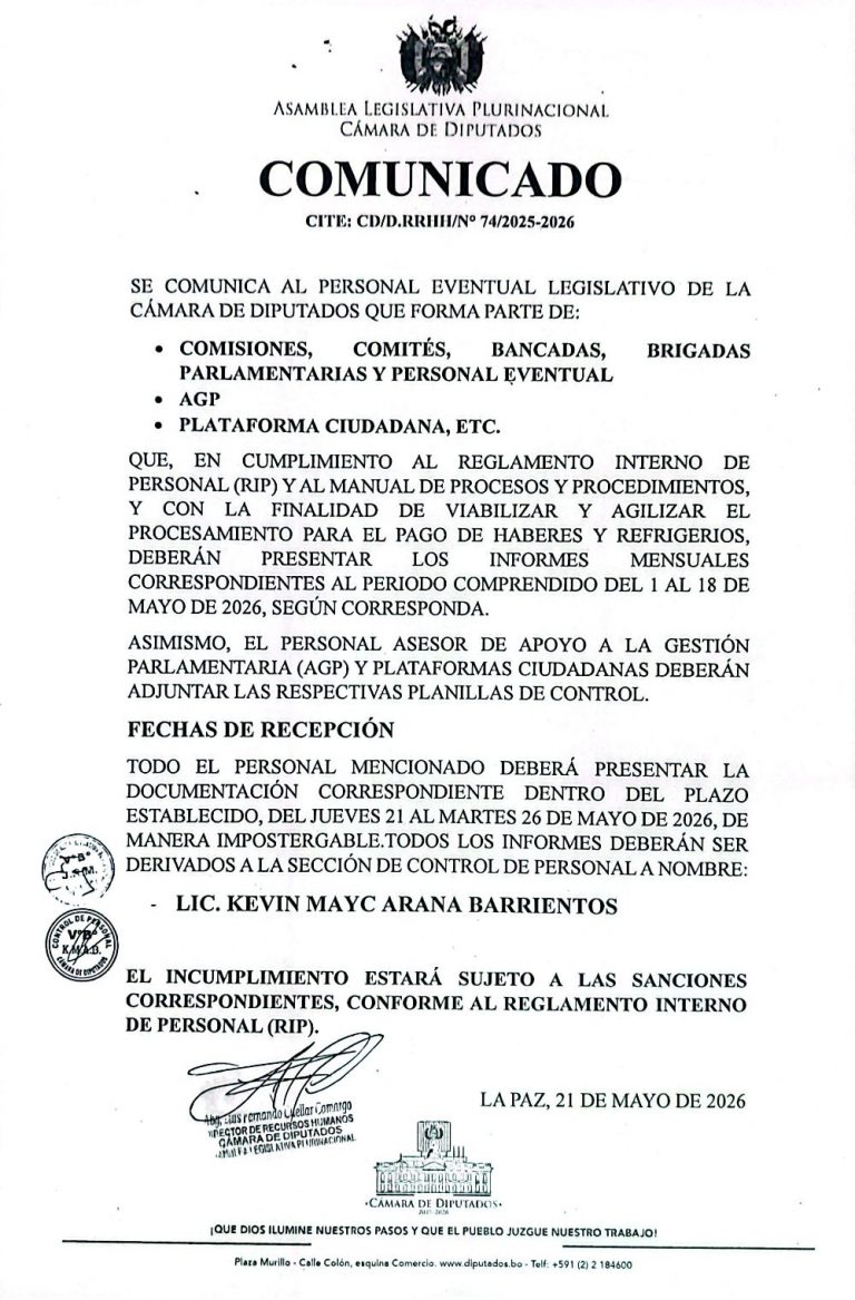 COMUNICADO CD/D.RRHH/N°74/2025-2026