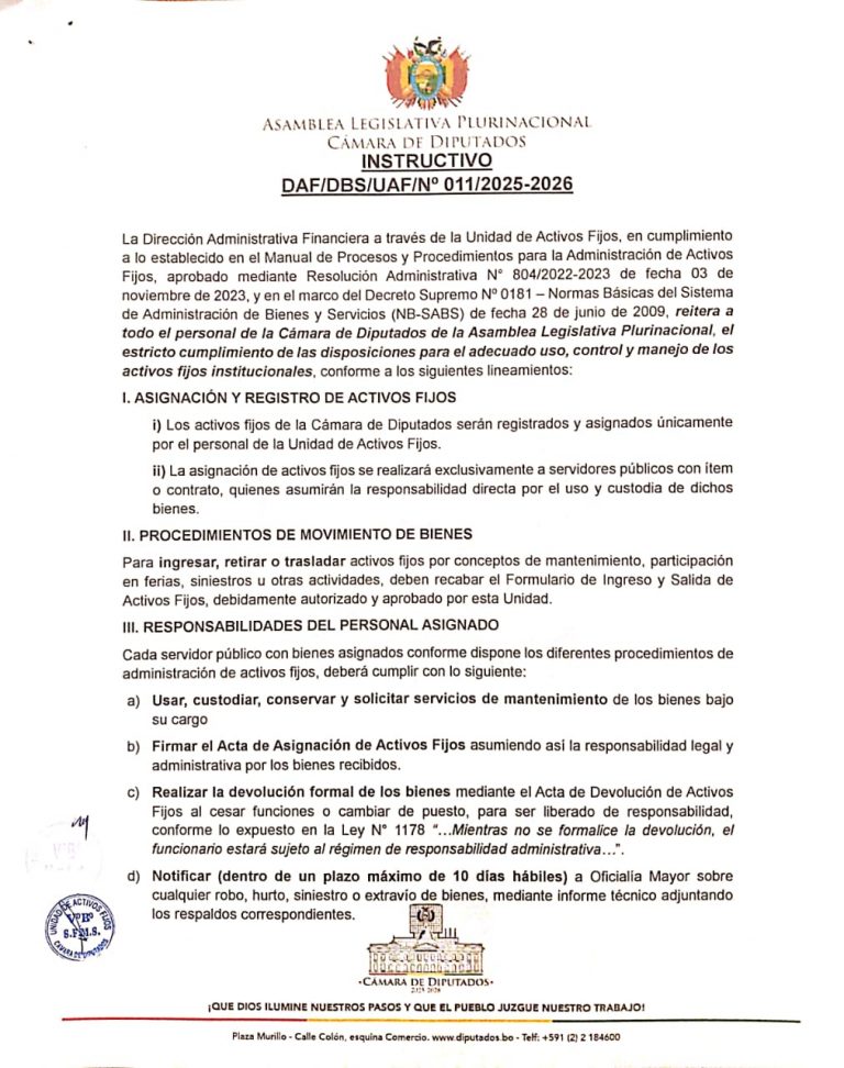INSTRUCTIVO DAF/DBS/UAF/N° 011/2025-2026